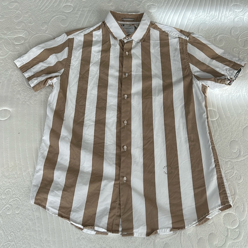 Denim & Flower tan and white striped shirt